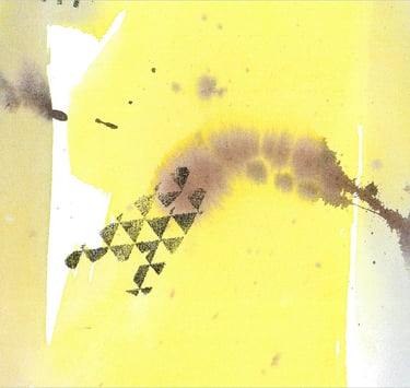 Yuge Kurt, fragment of watercolor painting in art gallery. Canvas for interior. Colorful design