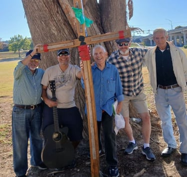 Five Christian brothers around cross, Kerrville, Texas