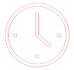 Icono minimalista de línea blanca que representa un reloj analógico que marca las 4 en punto