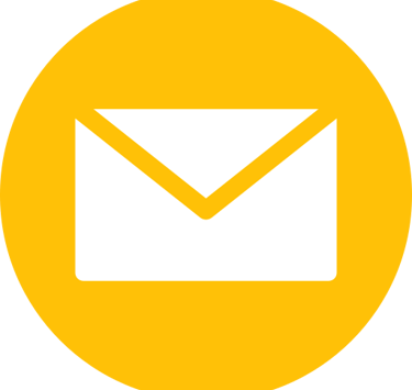A white envelope email icon set inside a bright yellow circle for contact and messaging.