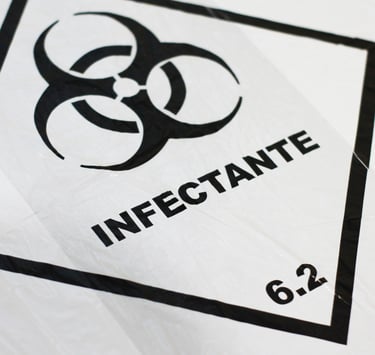 Detalhe da simbologia do saco para lixo infectante.