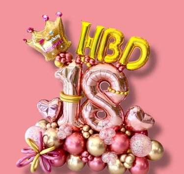 de coracion de globos oro rosa de cumpleaños con letras grandes