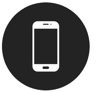 Ikon med mobiltelefon i svart cirkel symboliserar kontaktuppgifter telefonnummer