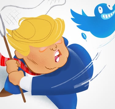 Ilustração sobre o conflito de Trump com o Twitter