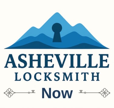 Blue Ridge Mountains logo with key integrated into the mountain design, ' Asheville Locksmith Now' text below, between keys