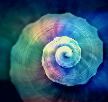 Motif en spirale aux couleurs nacrées représentant transformation et renouveau