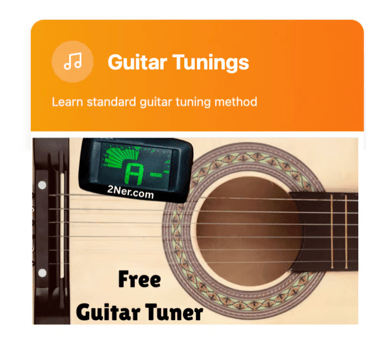 google virtual guitar tuner displayed on an acoustic guitar for standard tuning.