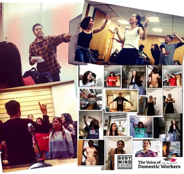 Body Mind and Wellness Workshop led by Roman Berry, working with migrant workers.