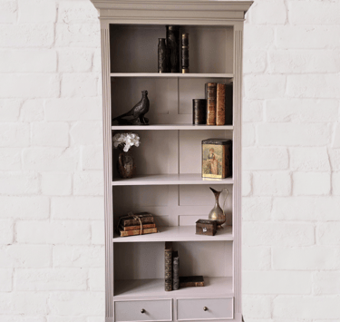 Solid Mahogany bookcase modernised with a dusky pink paint
