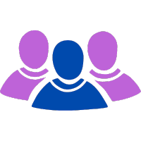 a group of people with purple and blue colors