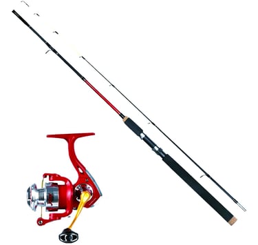 MOLINE E VARA BOM PARA PESCA LEVE COR VERMELHAE VARA PRETA