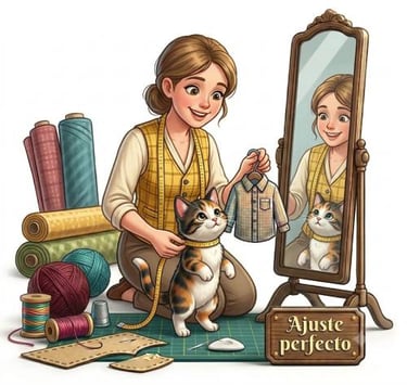 Mujer tomando medidas para la camisa de un gatito