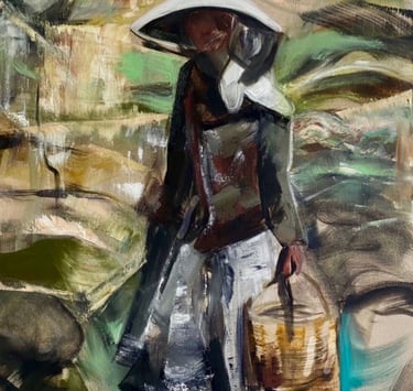 'Maria,' an enchanting oil painting by Sherezade Morales, showcasing a Lanzarote peasant woman."