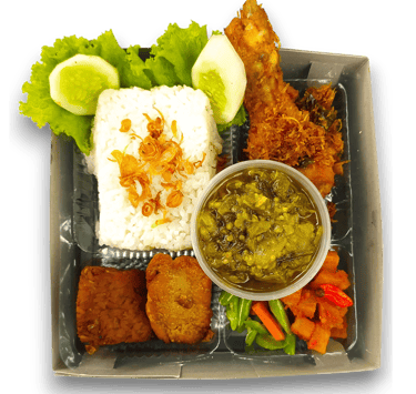 nasi putih ayam serundeng sambal hijau