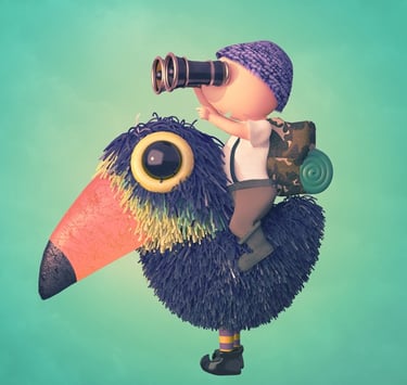 Boy Scout on his giant toucan steed