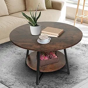 Rustic 2-tier wood coffee table with storage, perfect for rustic living rooms.