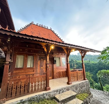Antique Joglo teak pavilion exterior showcasing traditional Indonesian architecture crafted from reclaimed teak wood