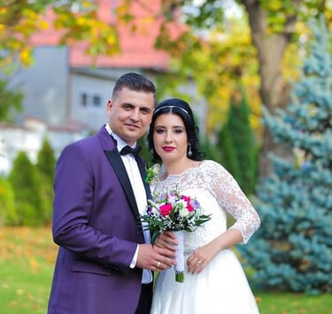 a man and woman in a wedding dress