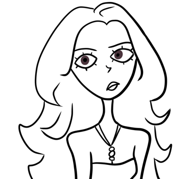 a cartoon girl with a necklace and a necklace. Diane Mulolo Faida. Noir et blanc