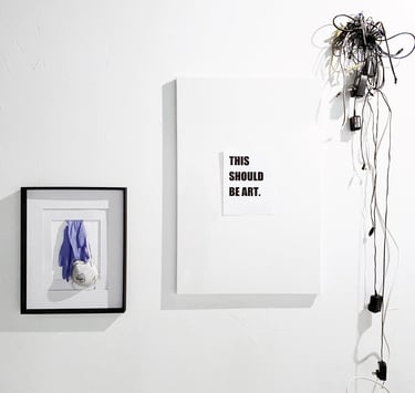 Contemporary art installation at a gallery depicting satire and social commentary by @lvf.lvx lvf