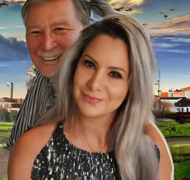 Ai-generated artwork that shows random weird people behind pretty blonde girl, ai-generated artwork 