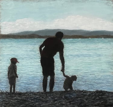Tableau au pastel - Père et fils