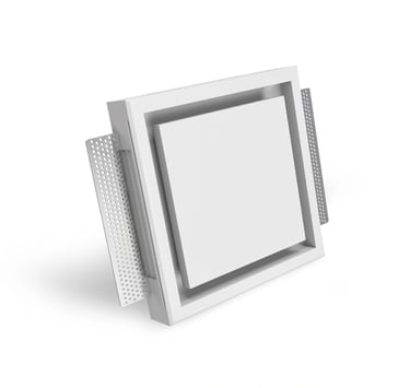 ERGOVENT KVADRO square frameless gypsum diffuser product view showing spring mounting clips