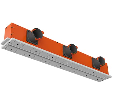 ERGOVENT LINEO-1200 Profile linear diffuser body showing triple duct connections and mounting frame