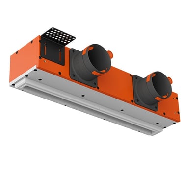 ERGOVENT LINEO-500 linear diffuser body showing dual duct connections and mounting frame product view