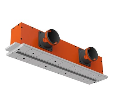 ERGOVENT LINEO-600 linear diffuser body showing dual duct connections and mounting frame product view