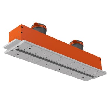 ERGOVENT LINEO-600V linear diffuser body showing dual duct connections and mounting frame product view