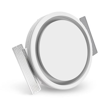 ERGOVENT RONDO 150-160 angled view showing white round concealed diffuser with perforated side mounting vanes