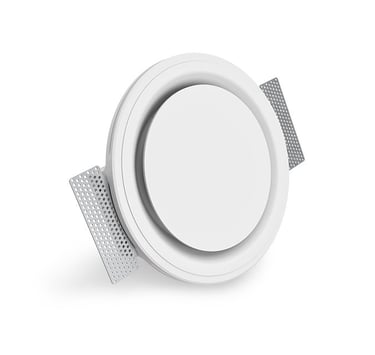 ERGOVENT RONDO round frameless gypsum diffuser product view showing spring mounting clips