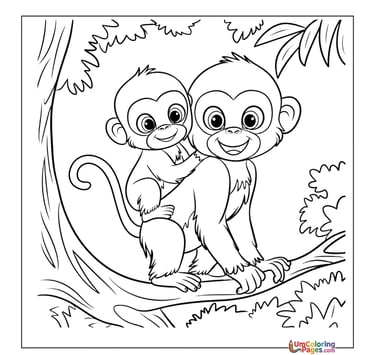 Monkey eating banana outline drawing kids worksheet