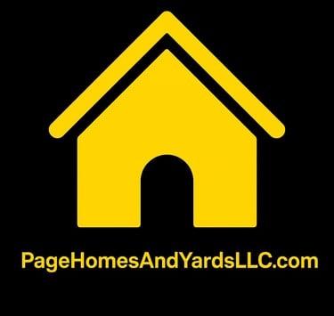 Yellow house logo for Page Homes and Yards LLC additional services section.