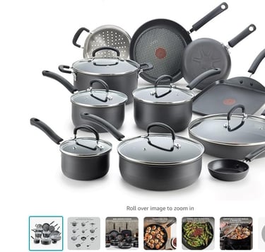  Nonstick Cookware Set 17 Piece, Oven Broiler Safe 400F, Lid Safe 350F, Kitchen Cooking Set w/ Fry P