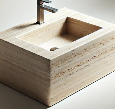 Umywalka z trawertynu jasnego ivory, luksusowa kamienna umywalka włoska