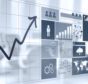 A dashboard with an upward trending line graph