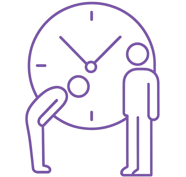 Respect icon showing a human figure bowing to another human in front of a clock