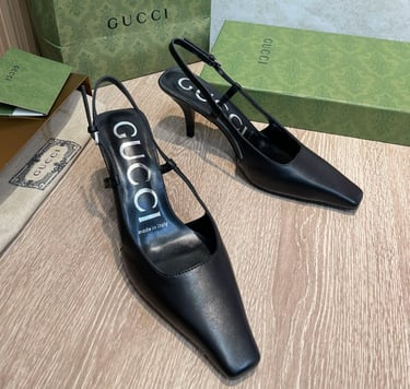 Gucci Sling back black kitten heels