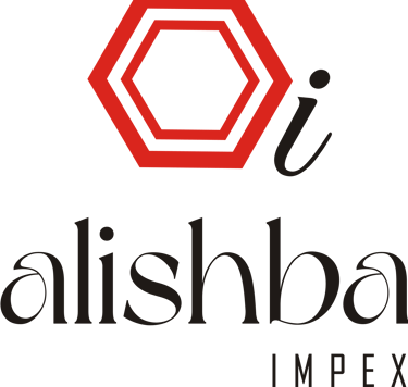 a logo for a business that is called alishba impex manufacturer and supplier of glassware