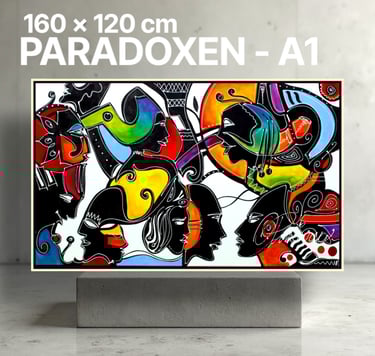 Abstraktes und figuratives Gemälde von Romeo Opincaru, lebendige Farben, Acryl auf Leinwand