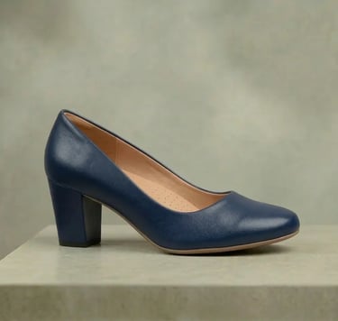 Zapato de tacón de cuero azul marino para mujer, calzado formal
