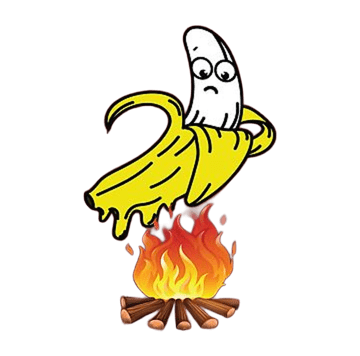 a banana peely banana sitting on top of a fire