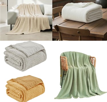 Cotton Muslin & Knitted Fleece Throw Blanket Soft Lightweight Cosy For Sofa Bed