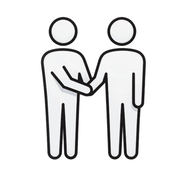 White minimalist business handshake icon symbolizing partnership and agreement on a black background.