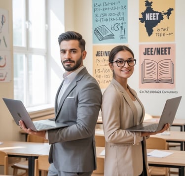 Teacher Nest Consultancy – IIT JEE and NEET faculty recruitment experts in India. Smiling male and f