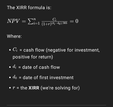 a black and white photo showing XIRR formula