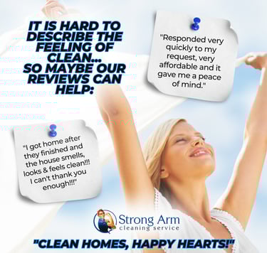A social media post of a woman happy she is in a clean environment