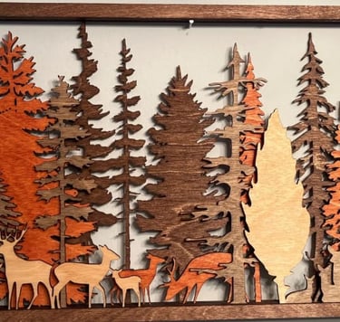 3D-HOLZWANDBILD HIRSCH UND WOLF – HANDGEFERTIGTE WANDDEKO BUCHS SG